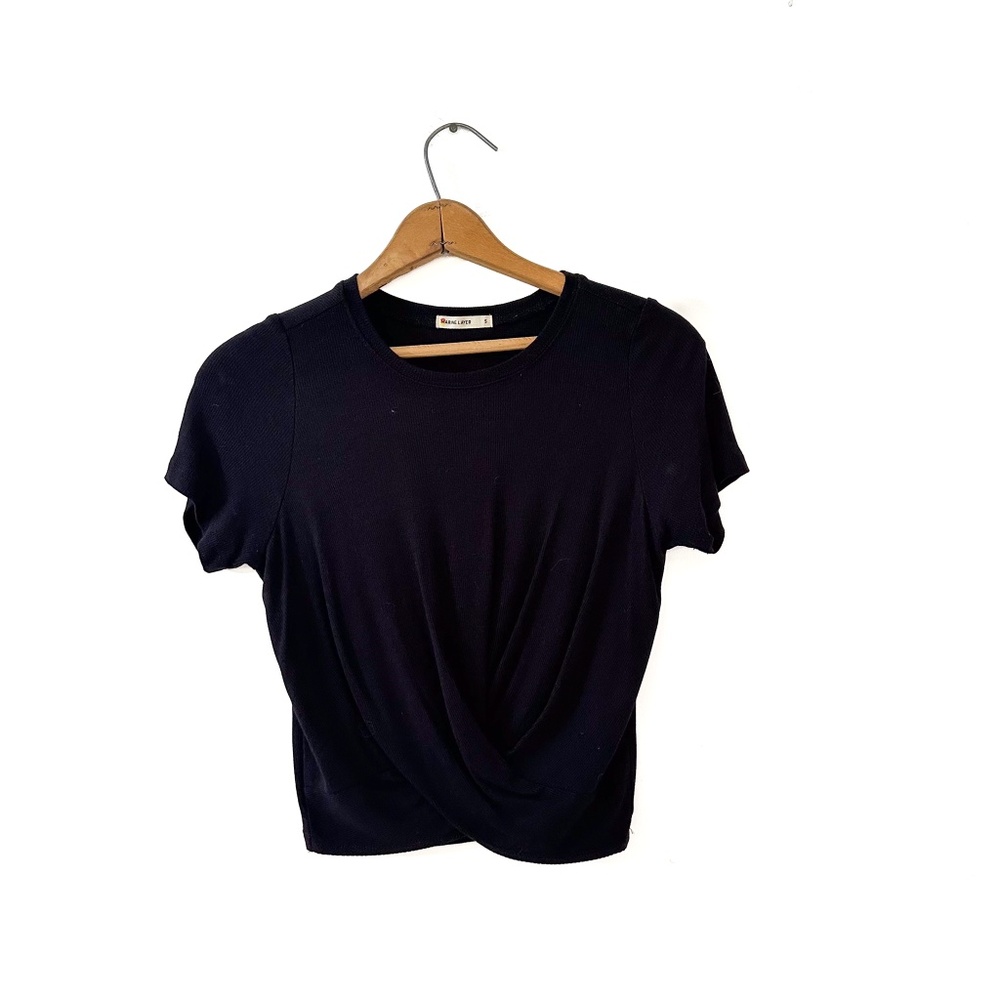 Marine Layer Lexi Rib Knit Twist Black Short Sleeve Top‎ - Small